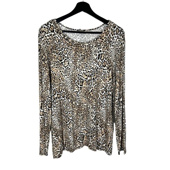Chico's Tops - Chicos Ultimate Tee Brown Leopard Print Long Sleeve Top 2 Large
